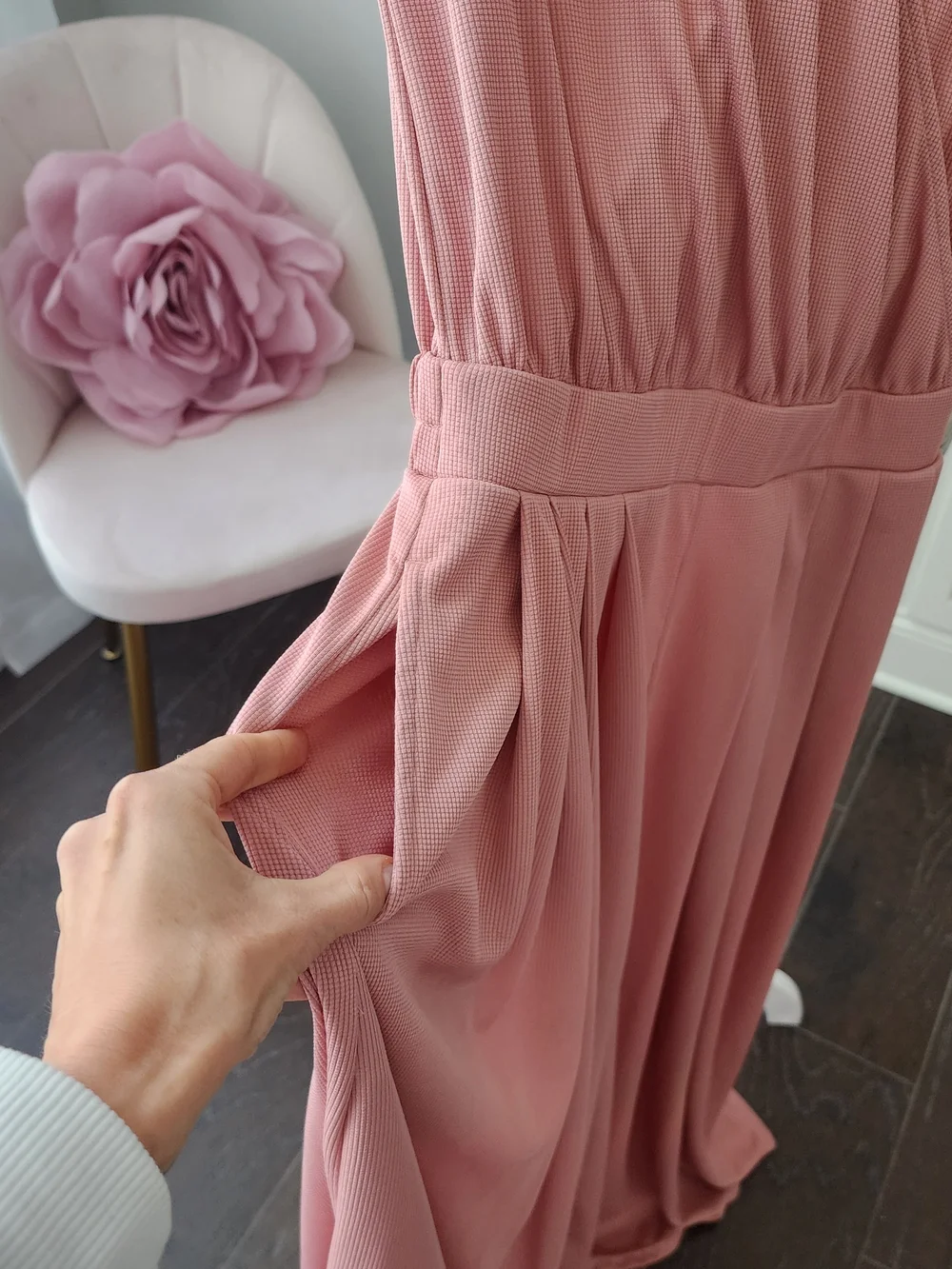 Halara Dusty Rose Wide-Leg Jumpsuit Size S, Faux Wrap, Pockets - Like New - Picture 4 of 6